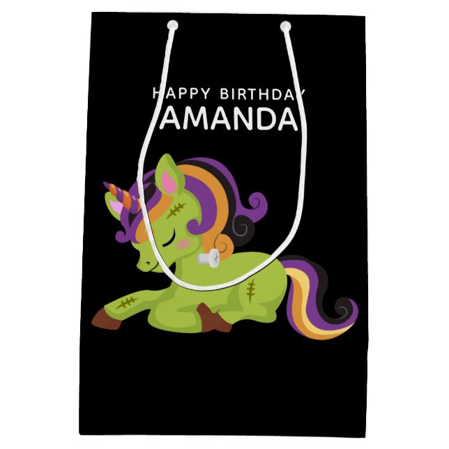 Cute Frankenstein Unicorn Halloween Birthday Medium Gift Bag (Back)