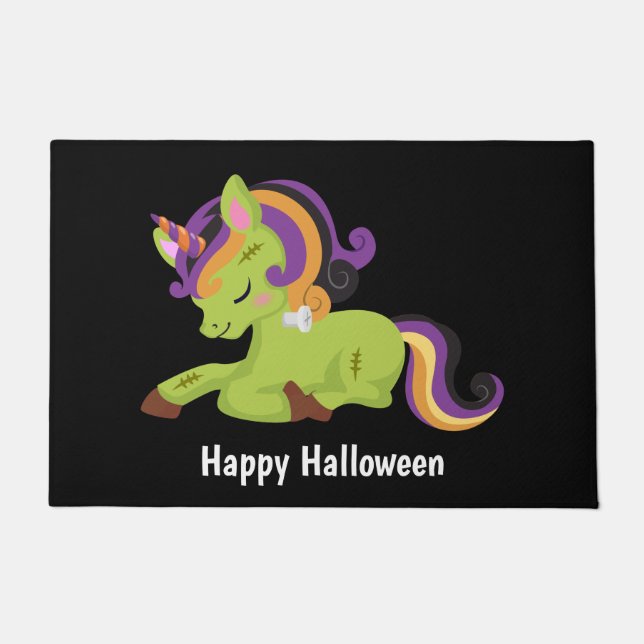 Cute Frankenstein Unicorn Halloween Doormat (Front)