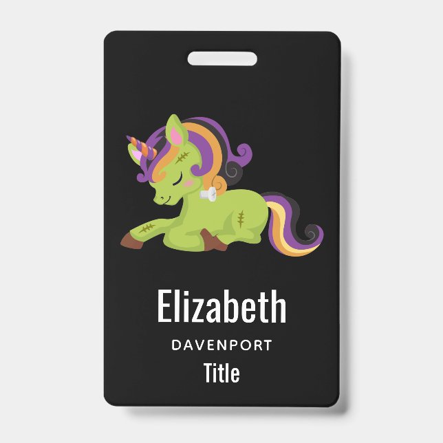 Cute Frankenstein Unicorn Halloween ID Badge (Front)