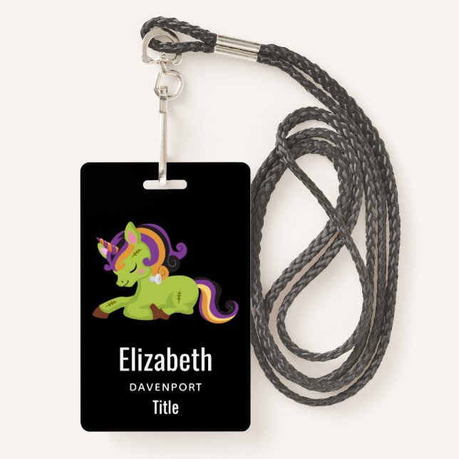 Cute Frankenstein Unicorn Halloween ID Badge (Front with Lanyard)