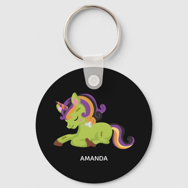 Cute Frankenstein Unicorn Halloween Key Ring (Front)