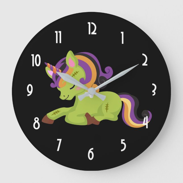Cute Frankenstein Unicorn Halloween Large Clock (Front)