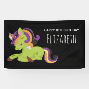 Cute Frankenstein Unicorn Halloween Party Banner