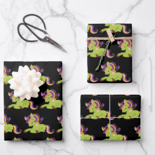 Cute Frankenstein Unicorn Halloween Pattern Wrapping Paper Sheet