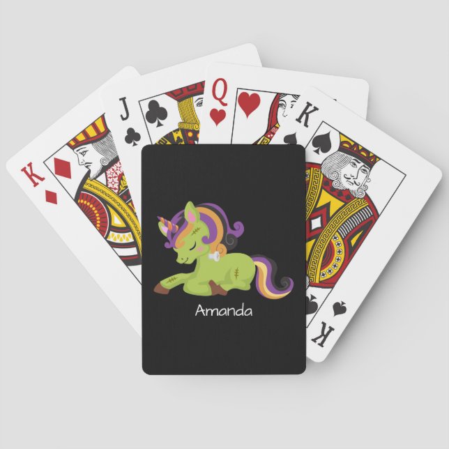Cute Frankenstein Unicorn Halloween Playing Cards (Back)