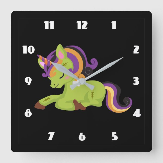 Cute Frankenstein Unicorn Halloween Square Wall Clock (Front)