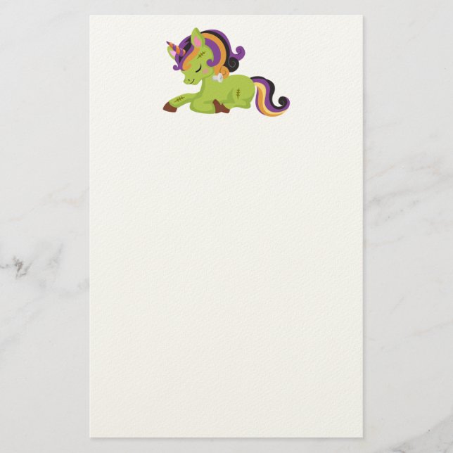 Cute Frankenstein Unicorn Halloween Stationery (Front)