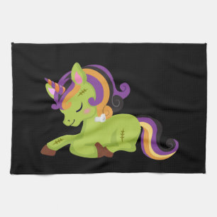 Cute Frankenstein Unicorn Halloween Tea Towel