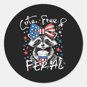 Cute Free And Feral Funny Racoon 4th Of July Usa Classic Round Sticker