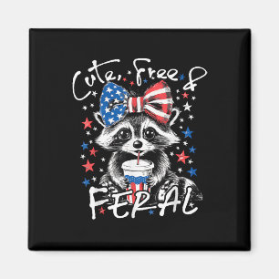 Cute Free And Feral Funny Racoon 4th Of July Usa Magnet