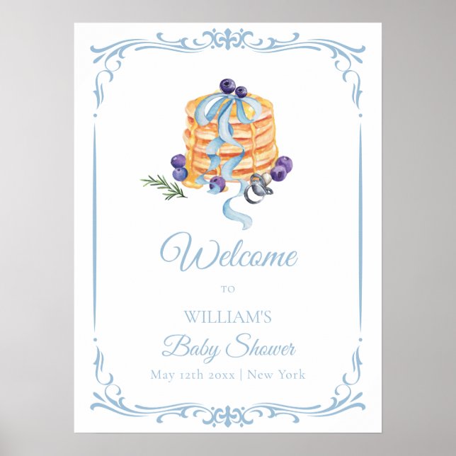 Cute French Blueberry Pancake Baby Shower Welcome  Poster (Front)