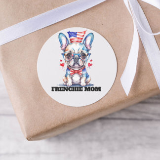 Cute French Bulldog American Flag with Hearts Classic Round Sticker