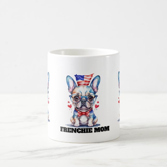 Cute French Bulldog American Flag with Hearts Coffee Mug (Center)