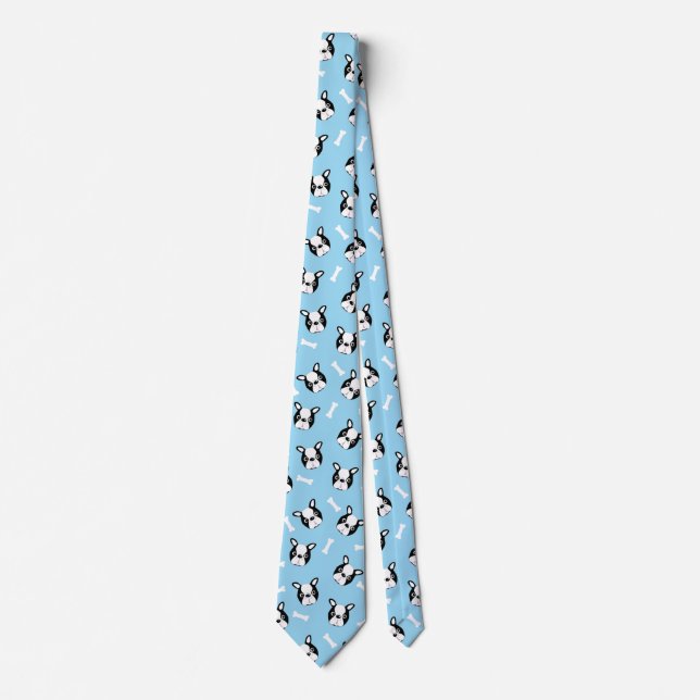 Cute French Bulldog And Bone Pattern Tie (Front)