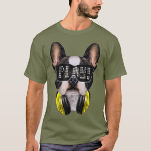 Cute French Bulldog as DJ wearing Sunglass and T-Shirt