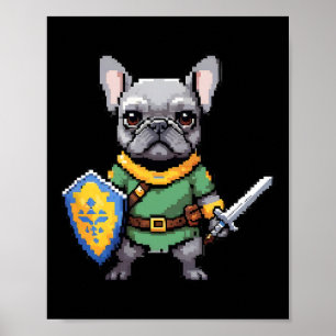 Cute French Bulldog As Retro Video Game Character Poster