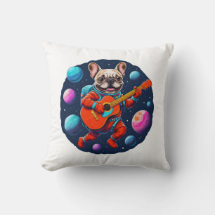 Cute French Bulldog Astronaut Playing Guitar – Fun Cushion