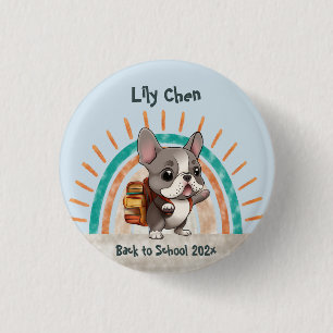 Cute French bulldog back to school rainbow 3 Cm Round Badge