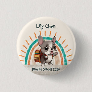 Cute French bulldog back to school rainbow 3 Cm Round Badge