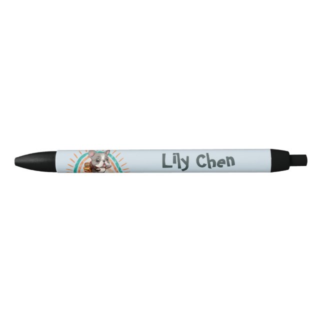 Cute French Bulldog Back to School Rainbow Black Ink Pen (Front)