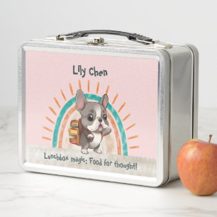 Cute French bulldog back to school rainbow Metal Lunch Box