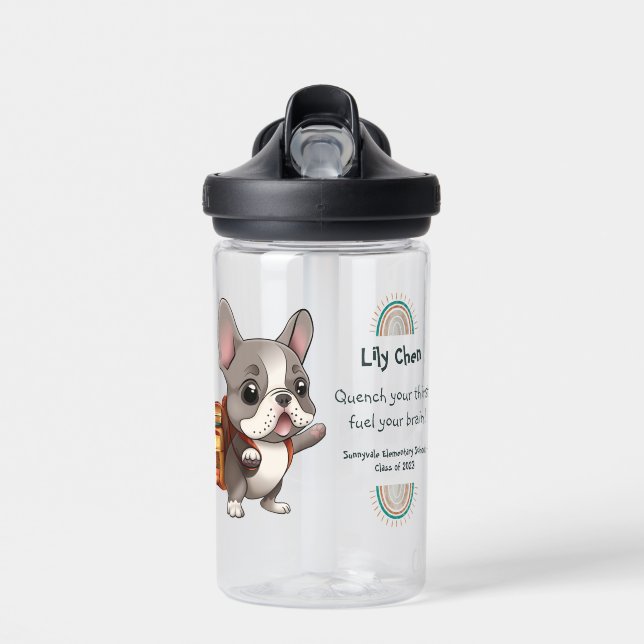 Cute French bulldog back to school rainbow Water Bottle (Front)
