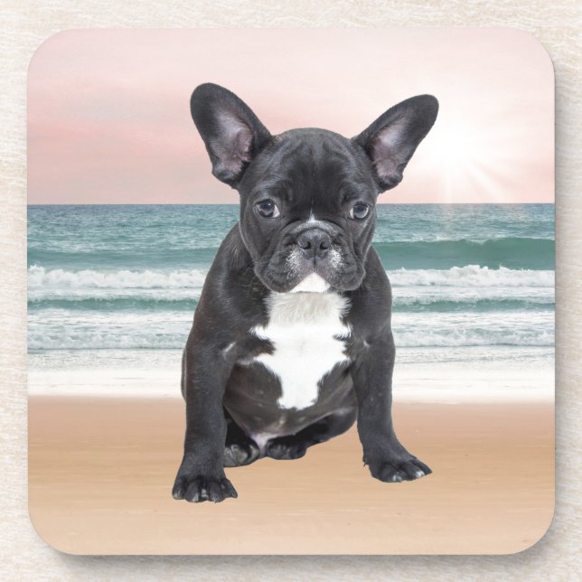 Cute French Bulldog Beach Sun Water Coaster (Front)