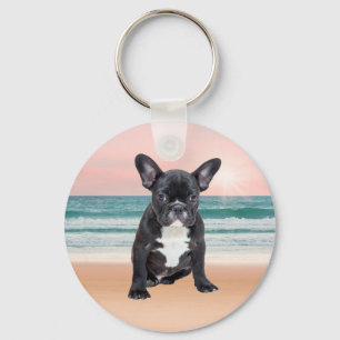 Cute French Bulldog Beach Sun Water Key Ring