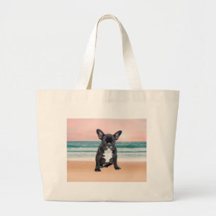 Cute French Bulldog Beach Sun Water Large Tote Bag