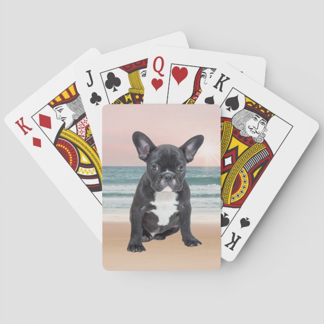 Cute French Bulldog Beach Sun Water Playing Cards (Back)