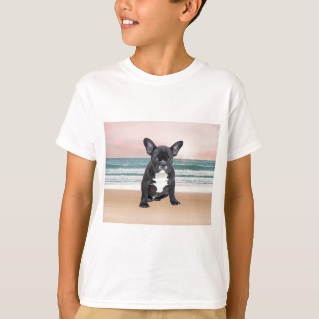 Cute French Bulldog Beach Sun Water T-Shirt (Front)
