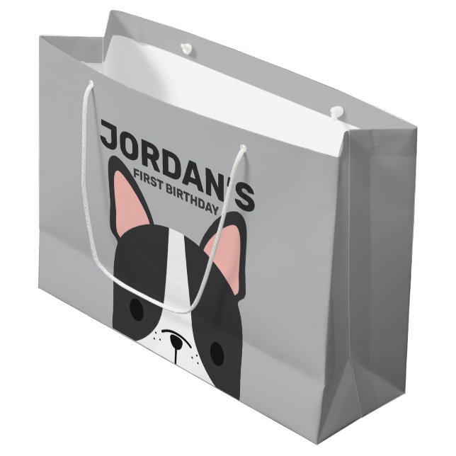 Cute French Bulldog Birthday Large Gift Bag (Front Angled)