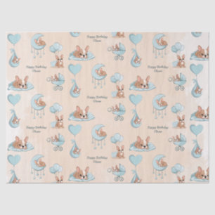 Cute French Bulldog Blue Baby blue Birthday Tissue Paper