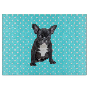 Cute French Bulldog Blue Polka Dots Cutting Board
