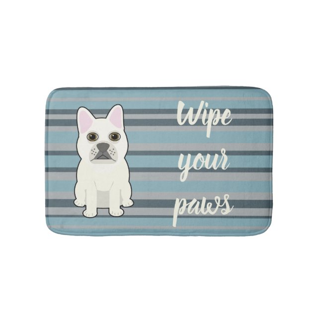 Cute French Bulldog Blue Striped Bath Mat (Front)