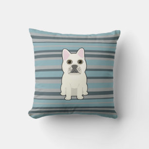 Cute French Bulldog Blue Striped Cushion