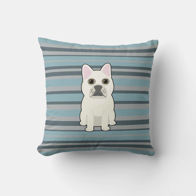 Cute French Bulldog Blue Striped Cushion (Front)