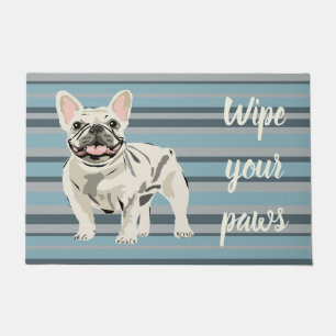 Cute French Bulldog Blue Striped Doormat