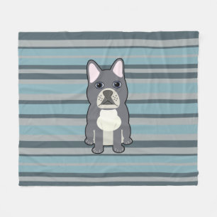 Cute French Bulldog Blue Striped Fleece Blanket
