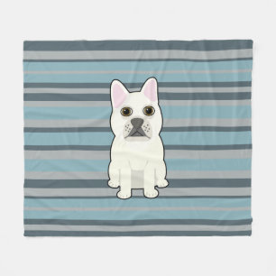 Cute French Bulldog Blue Striped Fleece Blanket