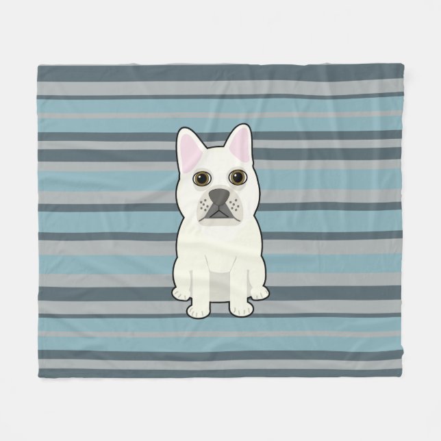 Cute French Bulldog Blue Striped Fleece Blanket (Front (Horizontal))
