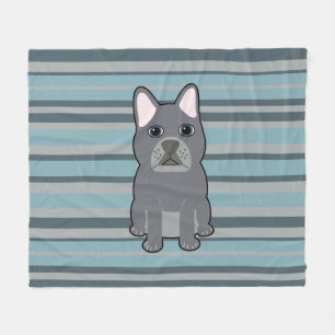 Cute French Bulldog Blue Striped Fleece Blanket
