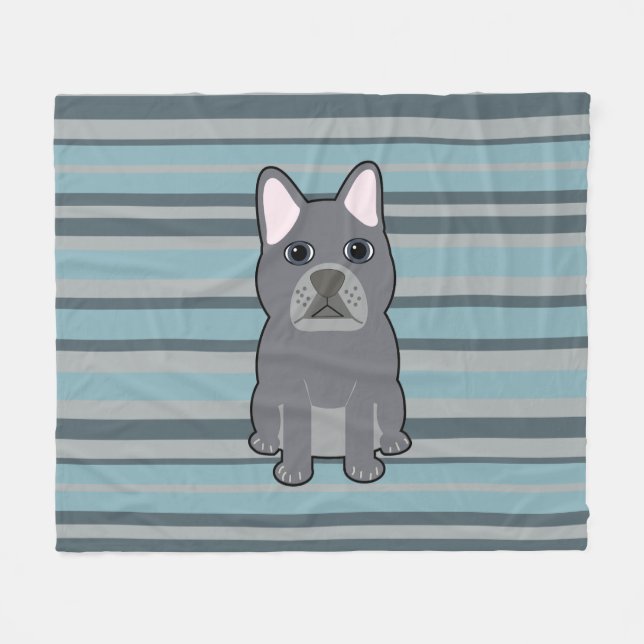 Cute French Bulldog Blue Striped Fleece Blanket (Front (Horizontal))