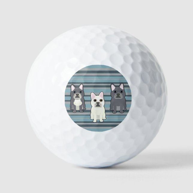 Cute French Bulldog Blue Striped Golf Balls (Front)
