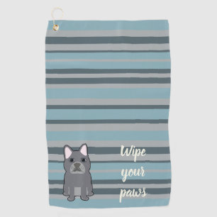 Cute French Bulldog Blue Striped Golf Towel
