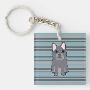 Cute French Bulldog Blue Striped Key Ring