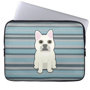 Cute French Bulldog Blue Striped Laptop Sleeve