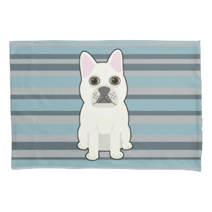 Cute French Bulldog Blue Striped Pillowcase