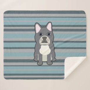 Cute French Bulldog Blue Striped Sherpa Blanket