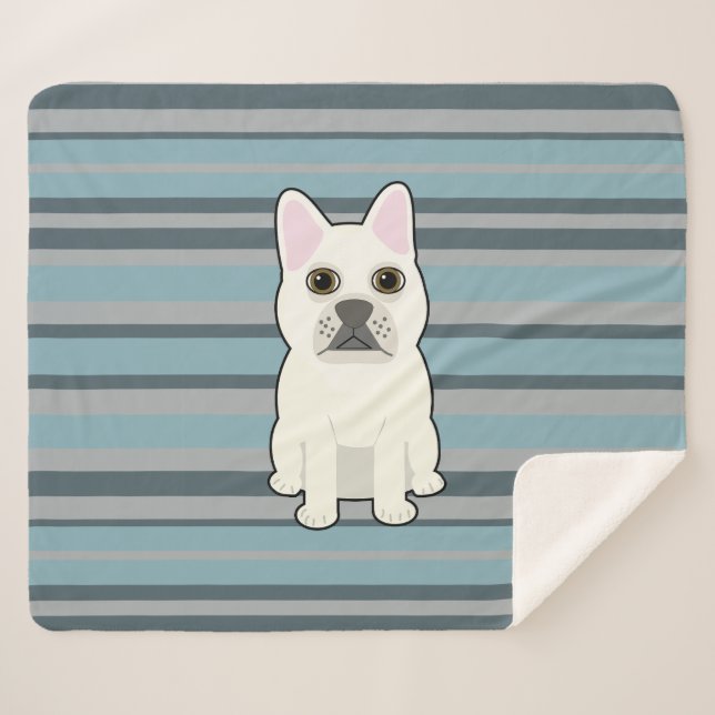 Cute French Bulldog Blue Striped Sherpa Blanket (Front (Horizontal))
